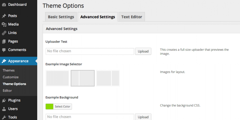 Wordpress Options Framework